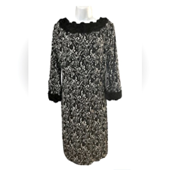ALFANI Black Lace Print Rosette Trim Dress NWOT - Picture 1 of 11